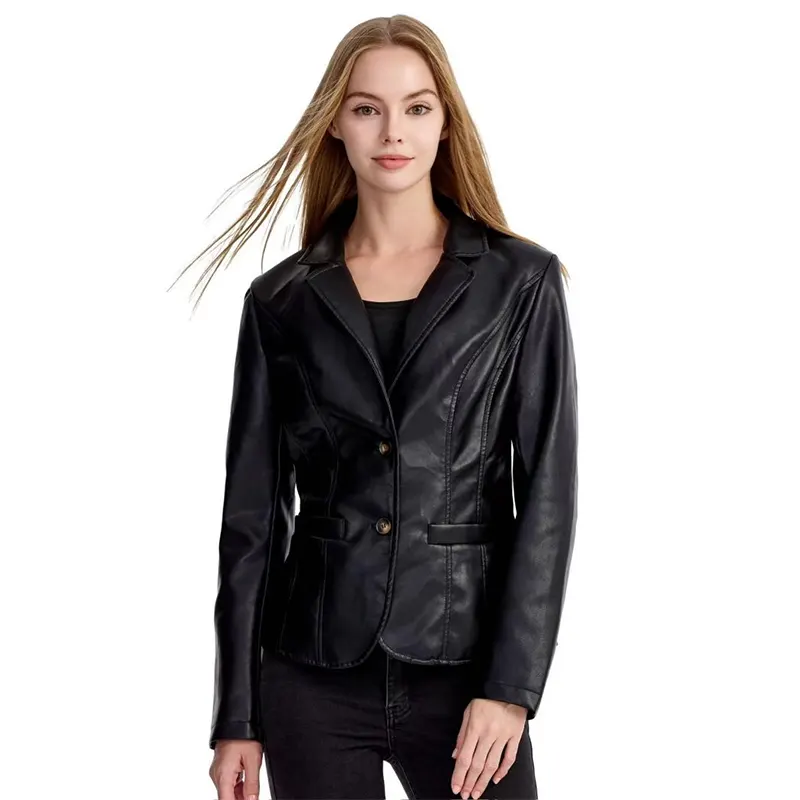 Blazer recortado de couro vegano para eventos noturnos