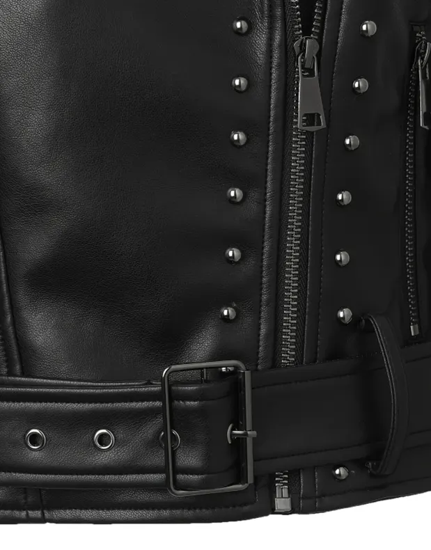 Three-Season Versatile Studded Faux Leather Biker Jacket