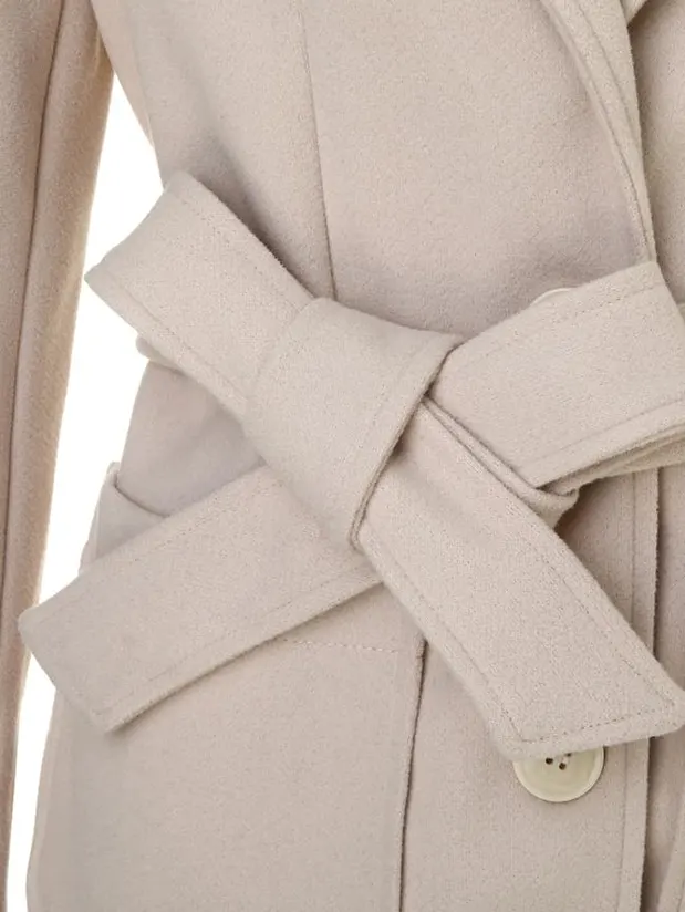 Pastel Colors Belted Slim Fit Office Woolen Trench Coat