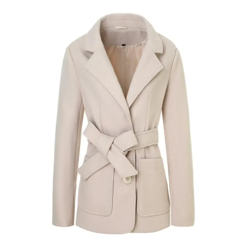 Trench Coat de lã para escritório Slim Fit em cores pastel com cinto