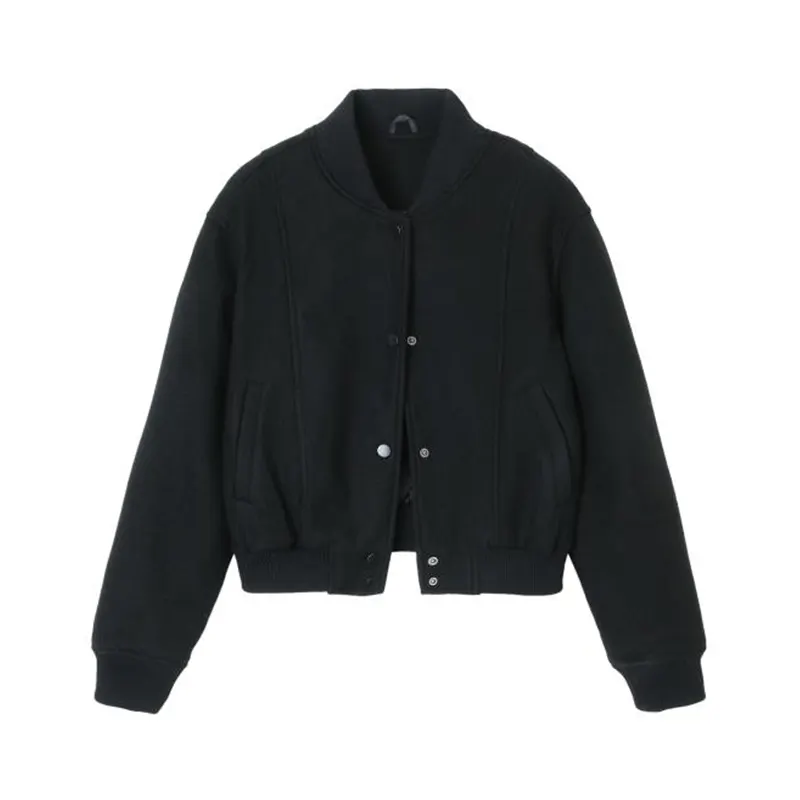 Jaqueta vintage de lã feminina com gola alta